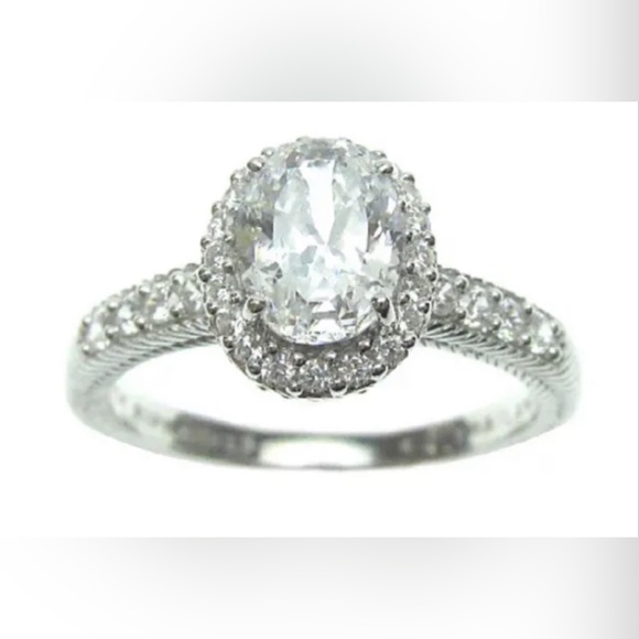 Designer Signed Judith Ripka Sterling Silver Oval Cubic Zirconia Halo Ring - Picture 15 of 15